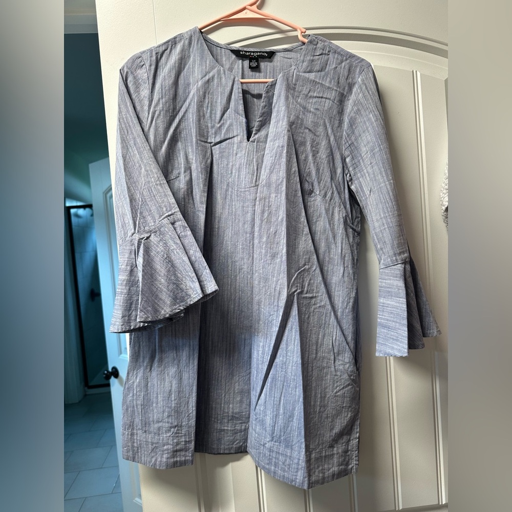 Blue/Grey Bell Sleeve Dress